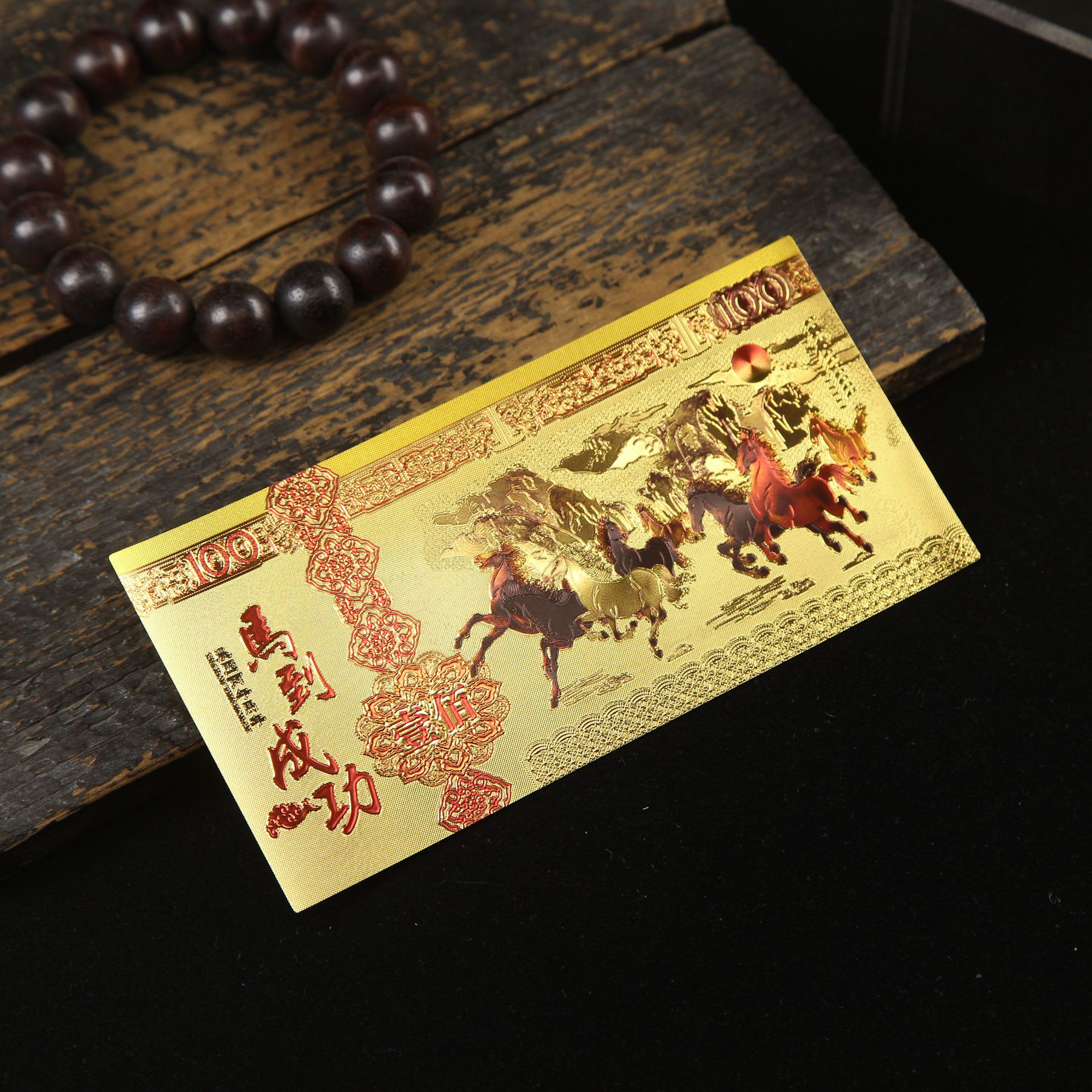 2026 Year of the Horse 100 Yuan Imitation Gold Foil Banknote Color Zodiac Cartoon Horse Commemorative Coin Gold Banknote Door Red Packet Gift Wholesale