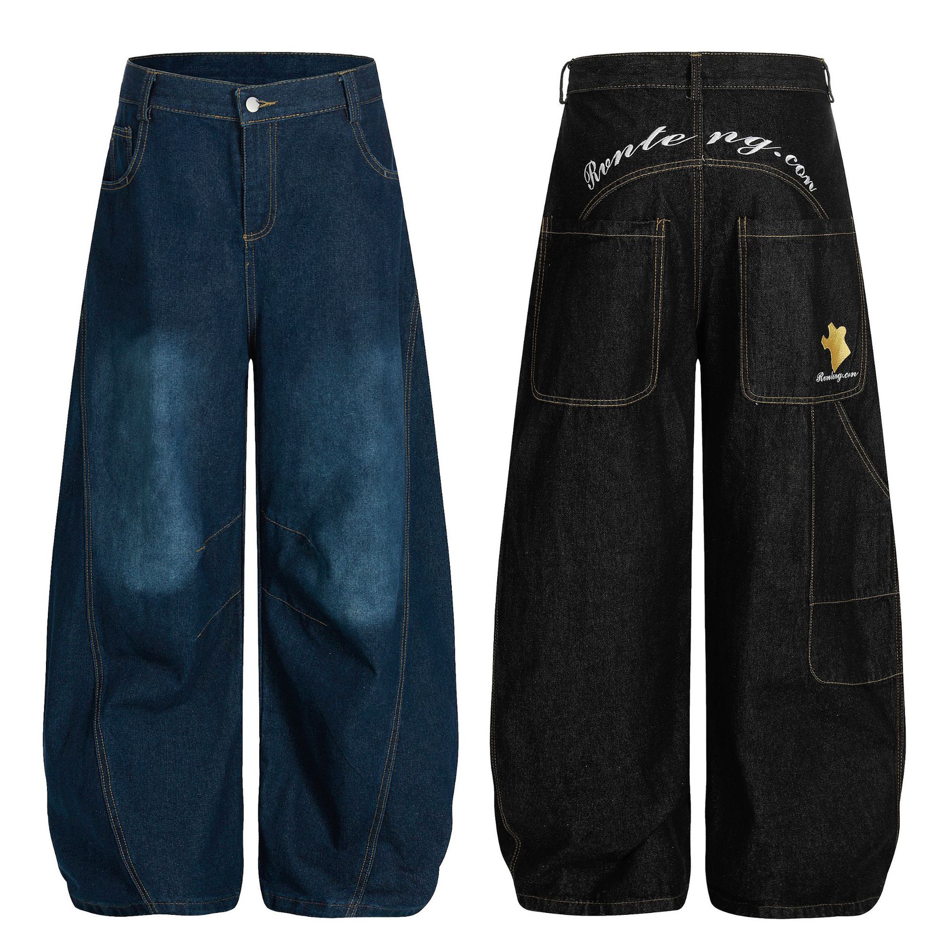 Ретро джинсы с вышитыми буквами для мужчин и женщин, широкие брюки, свободные брюки