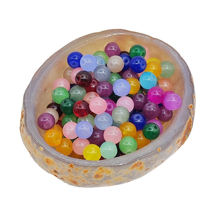 4 6Mm/8Mm Imitation Jade Chalcedony Beads Transparent Glass Round Beads DIY Bracelet Necklace Beaded Loose Bead Material Wholesale