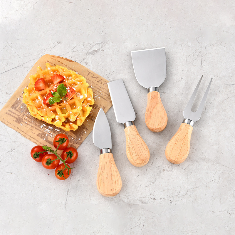 Cross-Border Oak Handle Stainless Steel Cheese Knife Kitchen Butter Cheese Knife Household Cake Butter Knife and Fork Gift Set