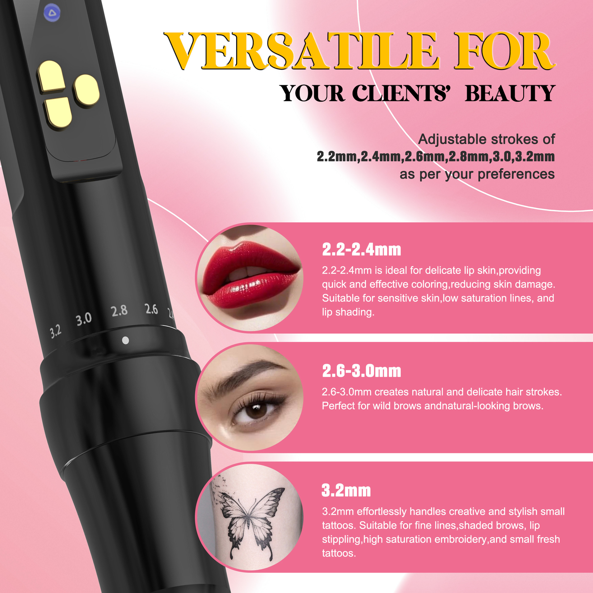 Dual Battery Adjustable Stroke Hollow Cup Motor Current Meter Wireless Tattoo Machine Ips Color Screen Cross-Border Logo