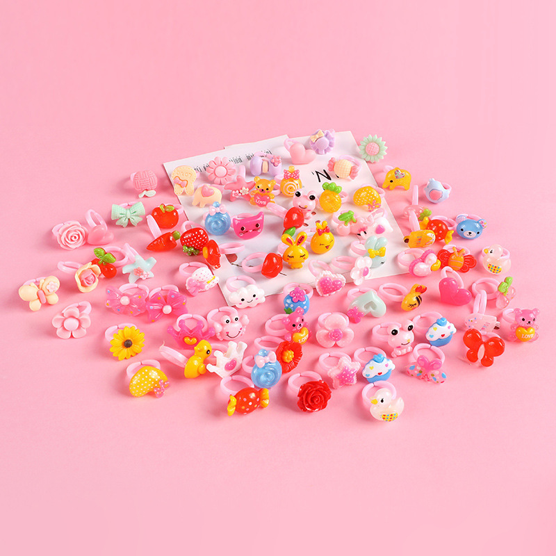 New Cartoon Children's Ring Pink Adjustable Resin Ring Bracelet Children's Gift Ring Wholesale