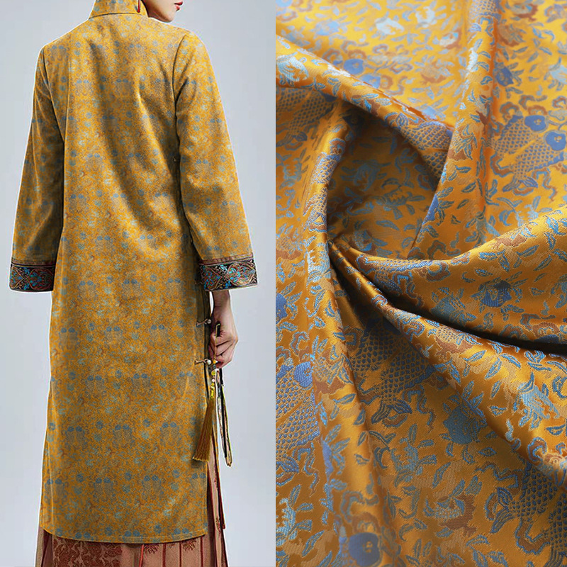 "FS032 Pisces Flower" Song Brocade Jacquard Satin Fabric Vest Cheongsam Jacket National Style Clothing Fabric
