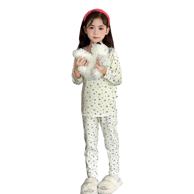 Autumn and Winter New Kidsren's Pajamas Set Autumn Clothes and Autumn Trousers Boneless Lycra Boys and Girls Pure Cotton Category a Home Clothes