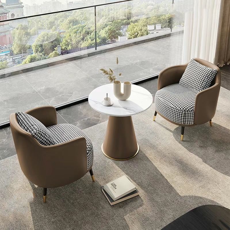 Light Luxury Style Leather Office Chair Reception Hotel Sales Office Multi-Person Leisure Chair Long Sitting Sofa Coffee Table Chair