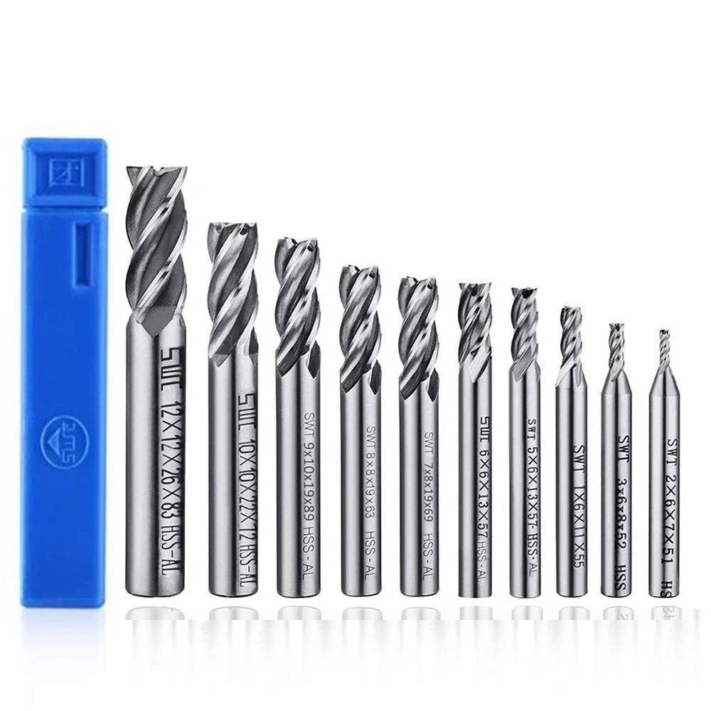 Southwest White Steel Milling Cutter Straight Handle End Mill 4-Edged High-Speed Steel Milling Cutter Cross-Border Amazon Supply Milling Cutter Set