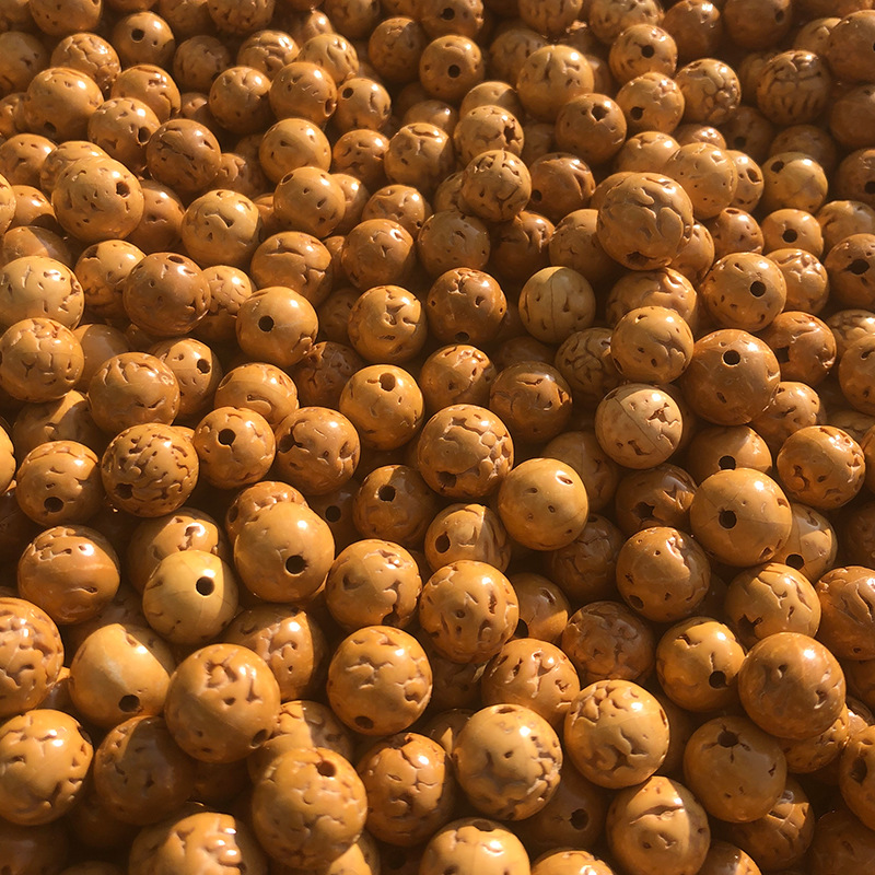 Manufacturer Supplies Toothless Small Rudraksha Loose Beads 108 Round Nail Bone Pattern Dry Grinding Rudraksha Long String