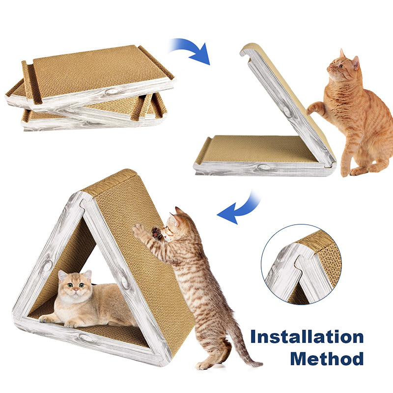 Foldable Cat Scratch Board Triangular Scraper 6-sided Available Cat Scratch Board Suitable for Indoor Cat Vertical Cat Board Pad