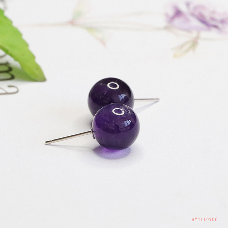 Aiyu S925 Silver Set with Natural Amethyst Round Beads Earrings Earrings Jewelry Live Wholesale AY4110706