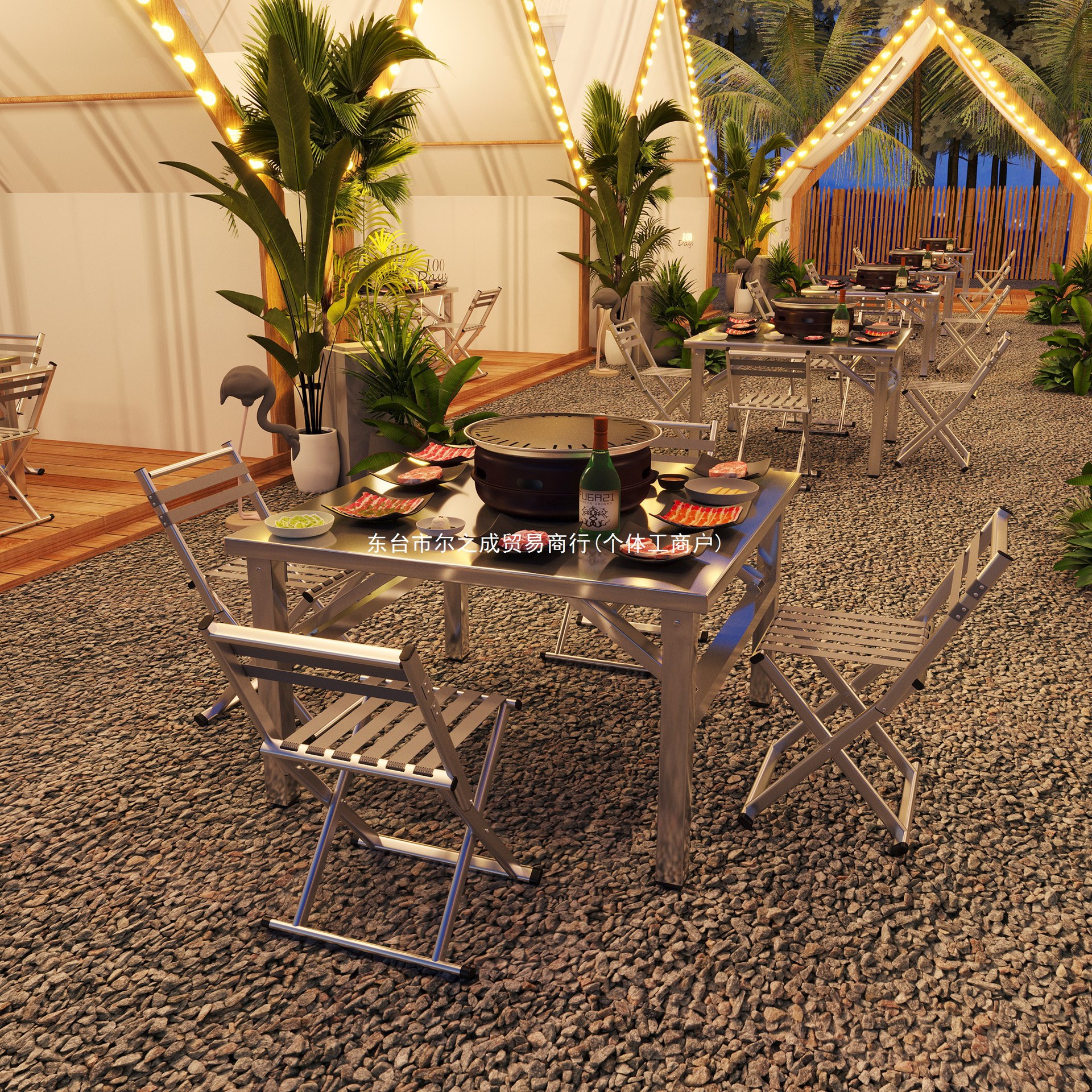 Commercial Barbecue Restaurant Outdoor Tables and Chairs Foldable Stainless Steel Street Stall Hot Pot Barbecue Table Night Market Food Stall Table