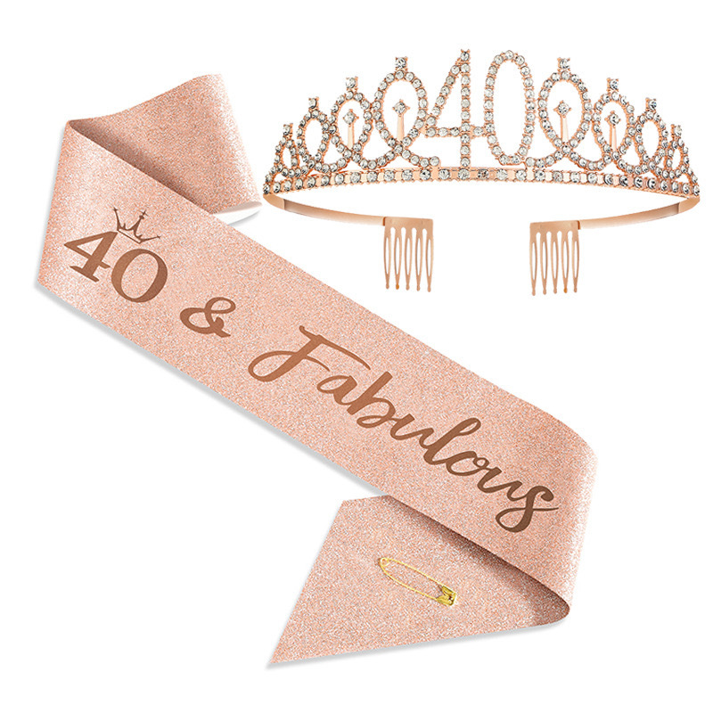 Cross-Border Birthday Age 10-90 Years Old Crown Ribbon Set Birthday Etiquette with Shoulder Strap Crown Set Wholesale