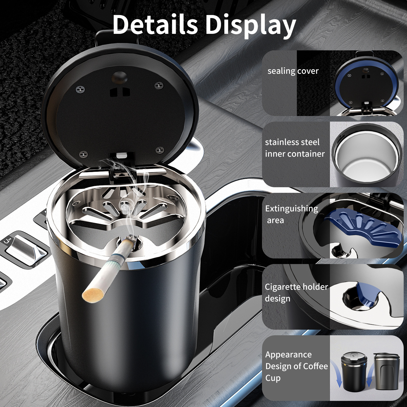 Cross-Border Amazon Multifunctional Car Ashtray with Lid, Four Colors to Choose From, Non-Falling Ashtray, Car Ashtray Wholesale