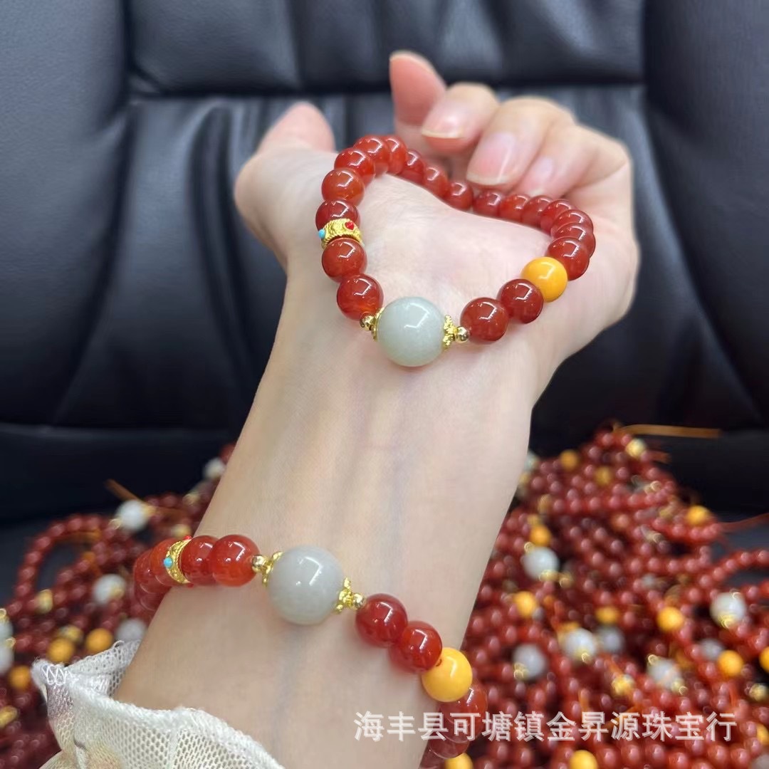 Натуральный красный агат, южный красный браслет, нефрит Хэтиан, пчелиный воск, древнее золото, летний модный подарок на день рождения