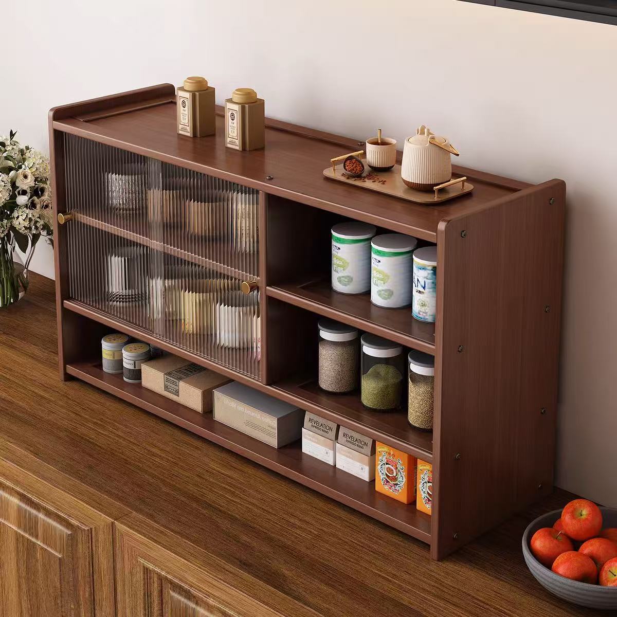 Living Room 2025 New Tea Cabinet Bamboo Desktop Storage Rack Small Cup Storage Rack Acrylic Cabinet Door Table Side Cabinet