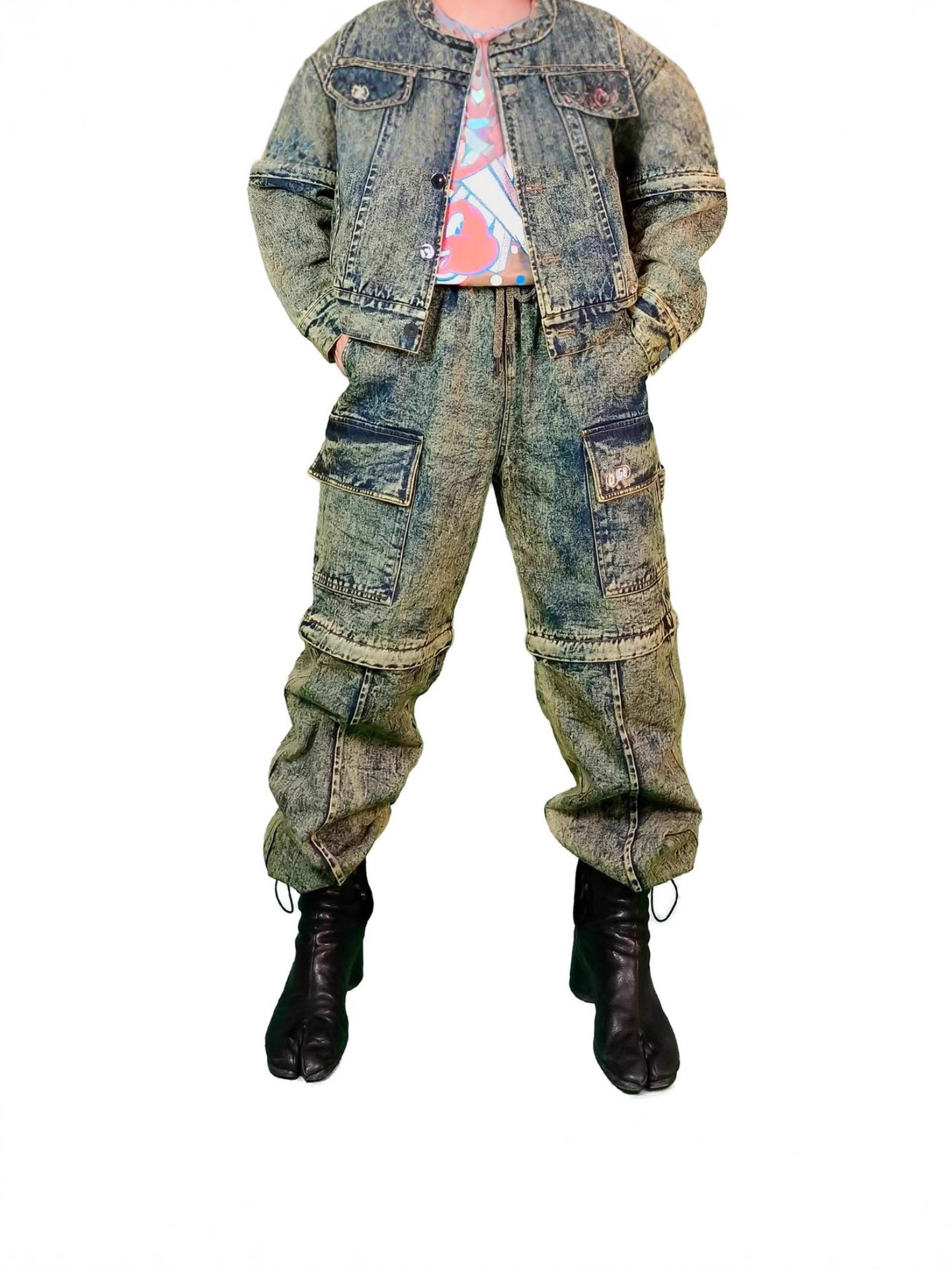 Men's Fashion Brand Custom Denim Suit High-Quality Detachable European and American Denim Jacket Enzyme-Washed Jeans Processing