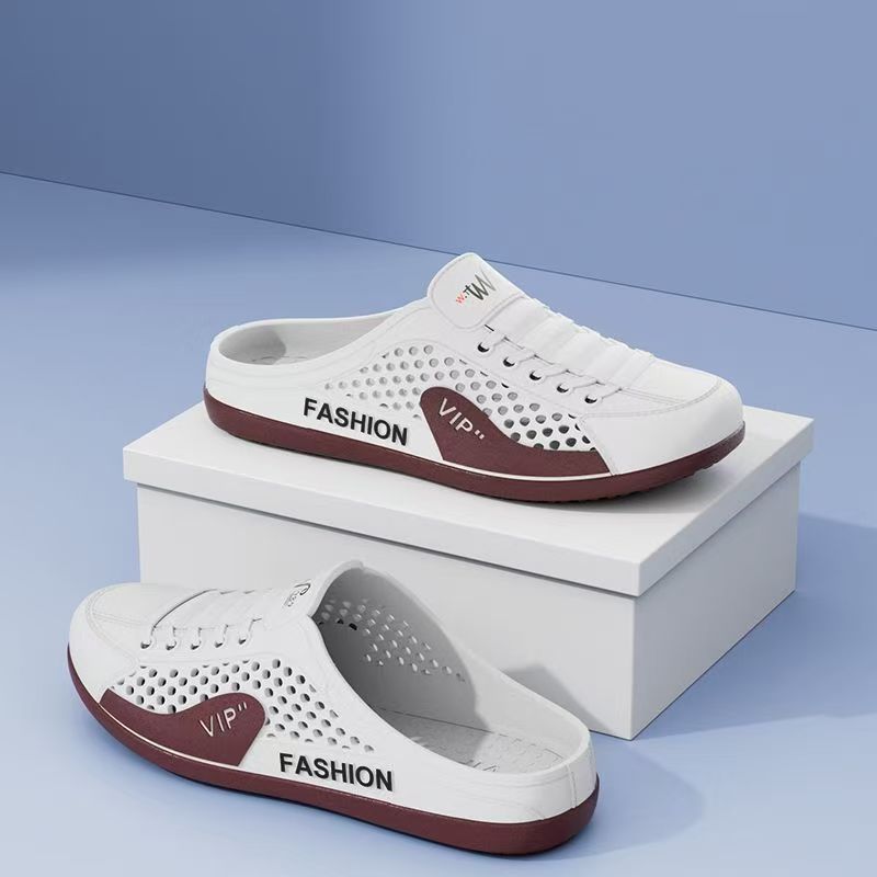 Baotou Half Slippers Summer Business Men's New Breathable Mesh Shoes Slip-On Lazy Fashion Outer Wear Beach Sandals Non-Slip