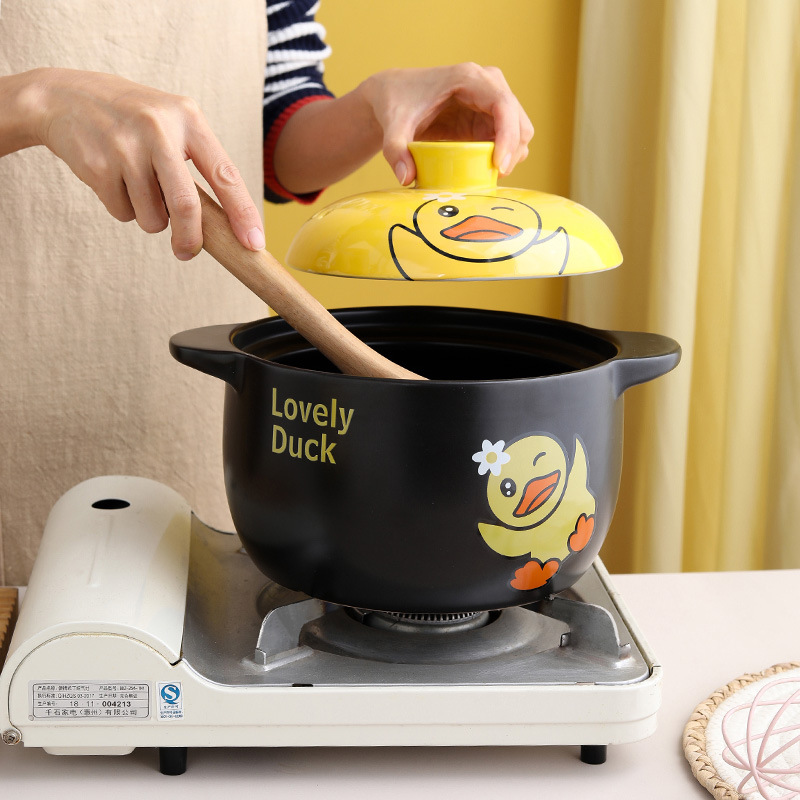 New small yellow duck ceramic casserole high temperature resistant gas soup pot stew pot household open fire stone pot casserole gift pack