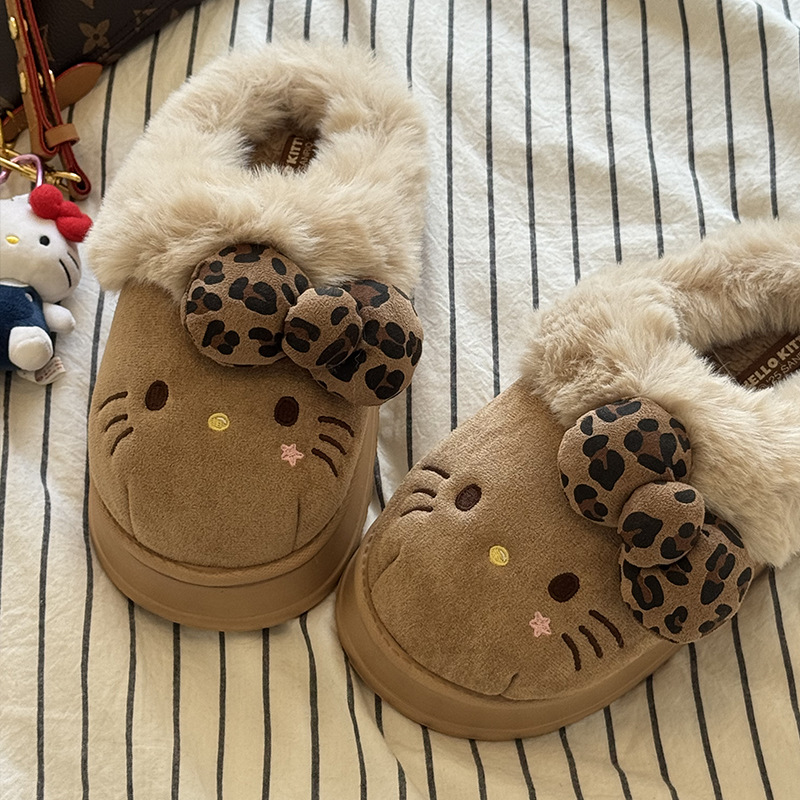 Sanrio Genuine Winter Cotton Slippers for Women, Winter Non-Slip Closed-Toe Plush Slippers, Autumn and Winter Thickened Warm Fur Slippers