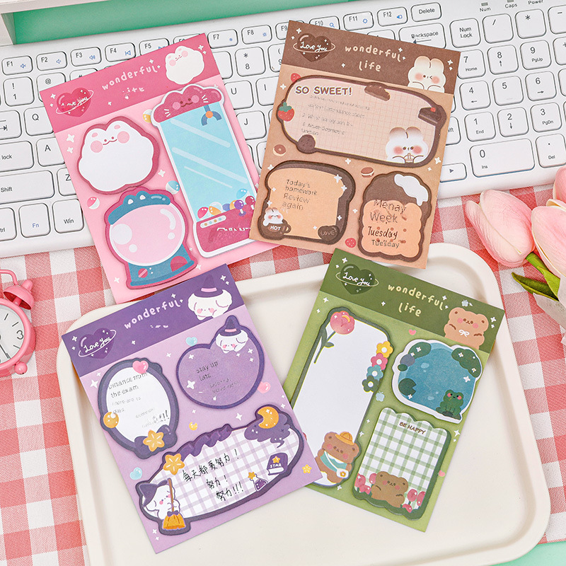 Cartoon Combination Sticky Notes, High-Looking Stationery Supplies for Students, N-Time Stickers, Note Pads, Cute Message Notes