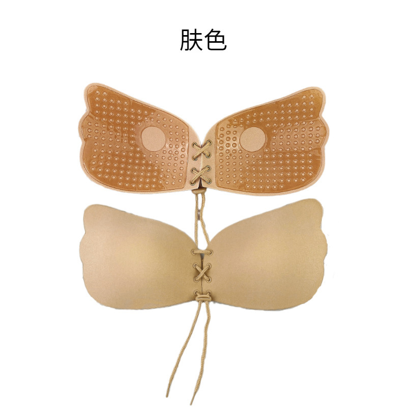 Wholesale solid color Lala goddess wings drawstring smooth chest stickers gathered invisible bra women's wedding dress strapless thin