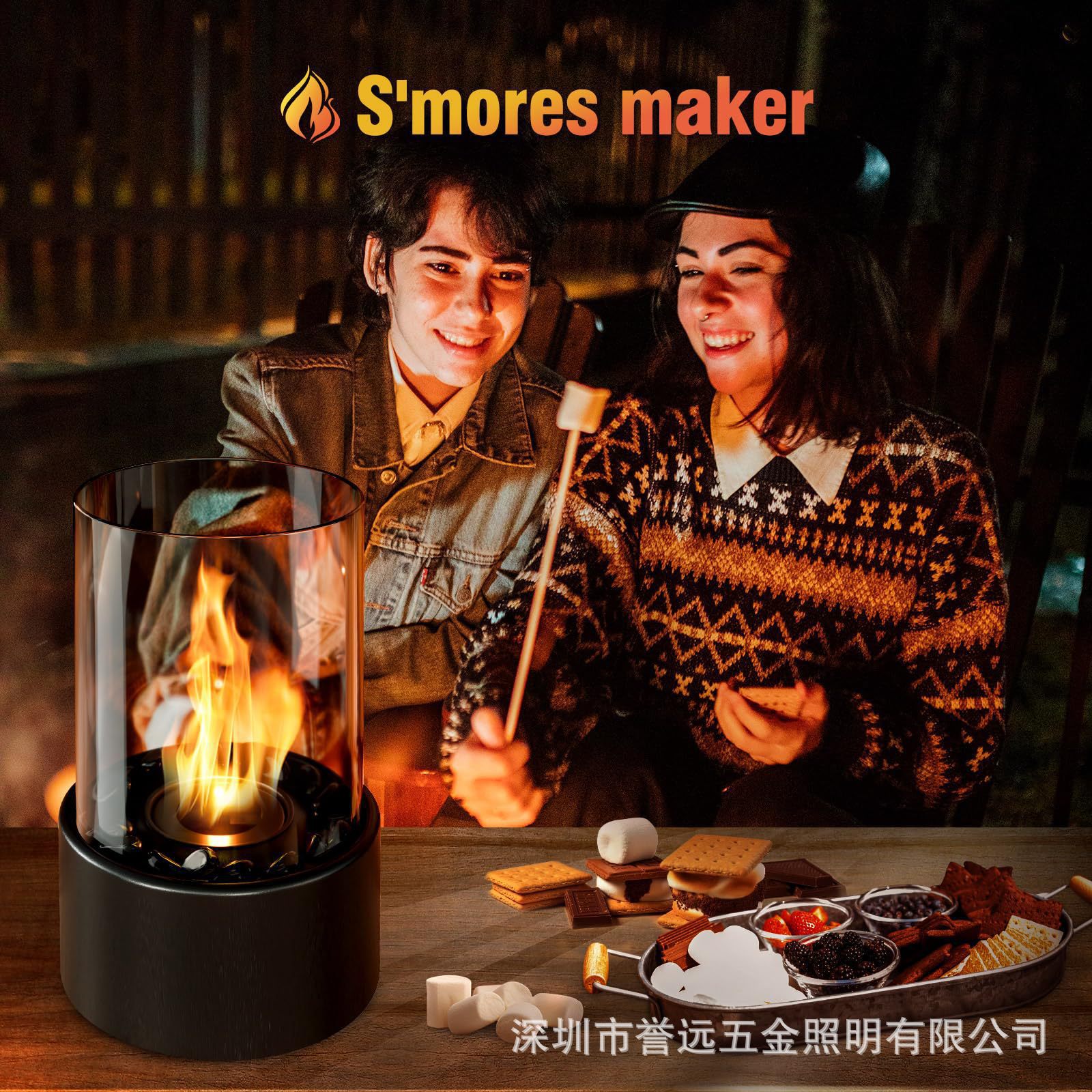 Creative Alcohol Fireplace Real Fire Glass Metal Black and White Stone Small Round Table Top Outdoor Atmosphere Decoration for Heating