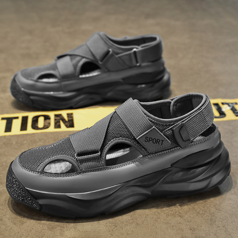 2025 New Men's Sandals Casual All-match Sandals Youth Breathable Fashionable Hollow-out Cool Velcro Sandals