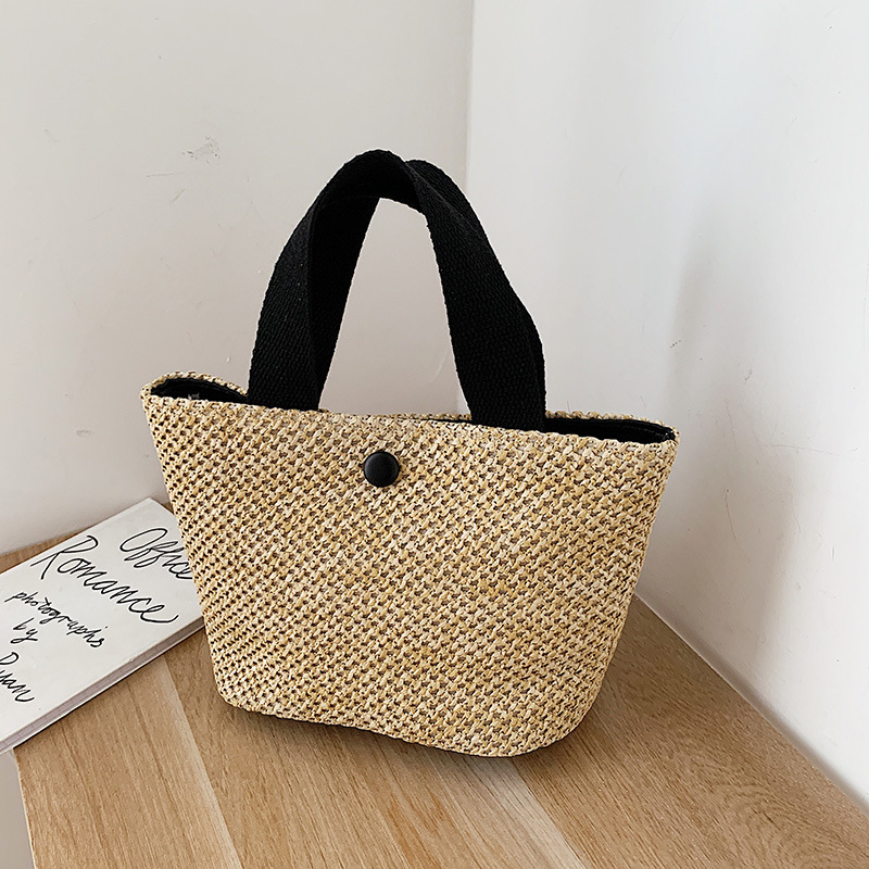 2020 New idyllic fashion shoulder Women's bag woven portable contrast color Beach straw retro bag foreign trade Wholesale