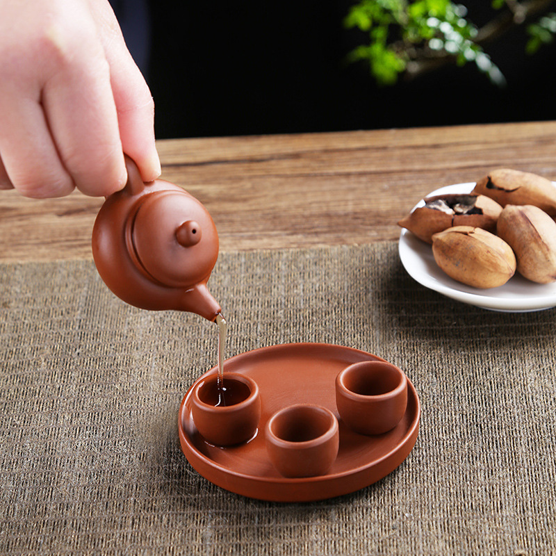 Mini Purple Sand Small Teapot Fingertip Pot Tea Pet Smoke Tea Drink Ornaments Children's Kung Fu Tea Set Tea Tray Tea Cup suit