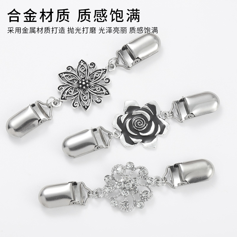 Shawl Clip European and American Retro Sweater Clip Women's Diamond-encrusted Silk Towel Buckle Anti-light Brooch Collar Scarf Clip Alloy Accessories