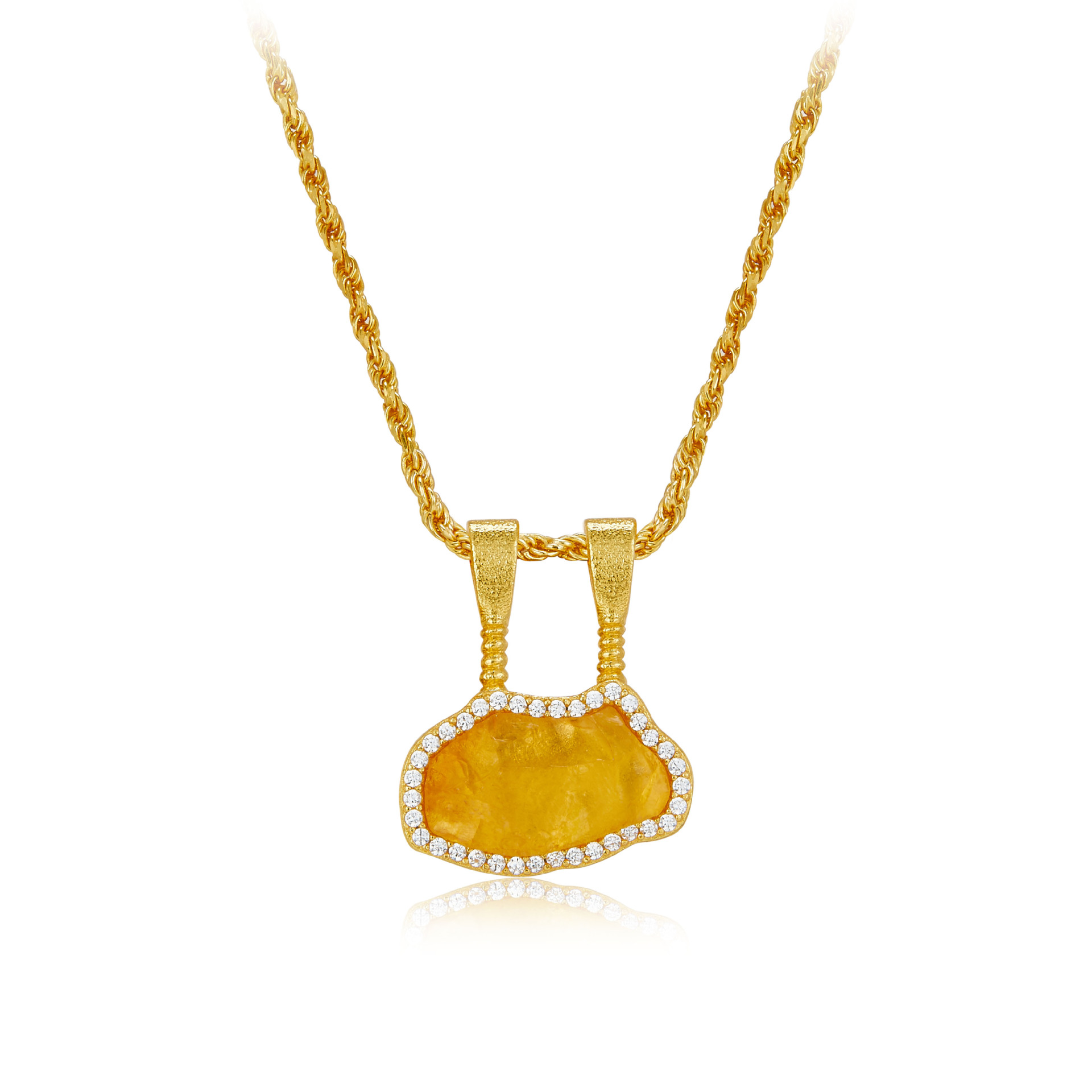 S925 Silver Natural Citrine Necklace Design Retro French Accessible Luxury Niche High-Quality Silver Jewelry Women's Twist Chain