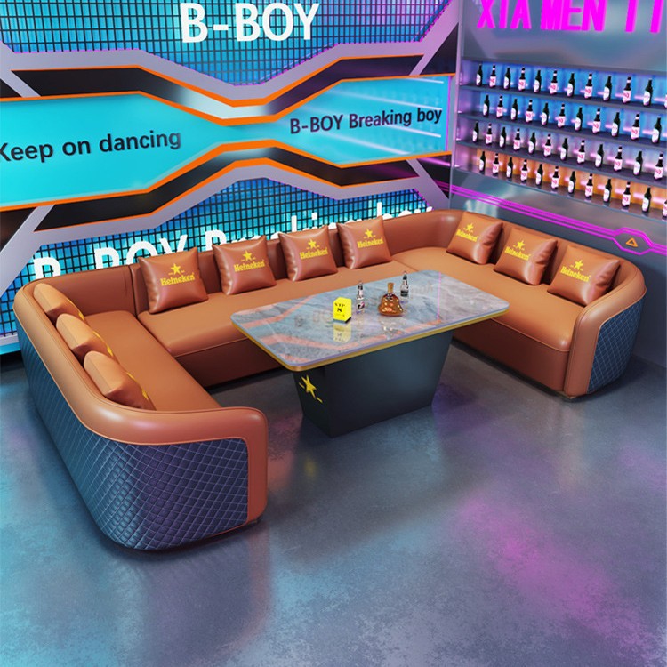 Ktv Sofa Light Luxury Bar Clear Bar Bistro U-Shaped Box Home Theater Club Sofa Coffee Table Set