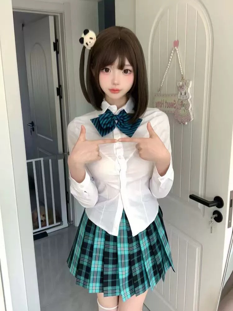 Jk Long and Short-Sleeved Shirt Genuine Plaid Skirt Preppy Style School Supply Layered with Japanese Style Suit