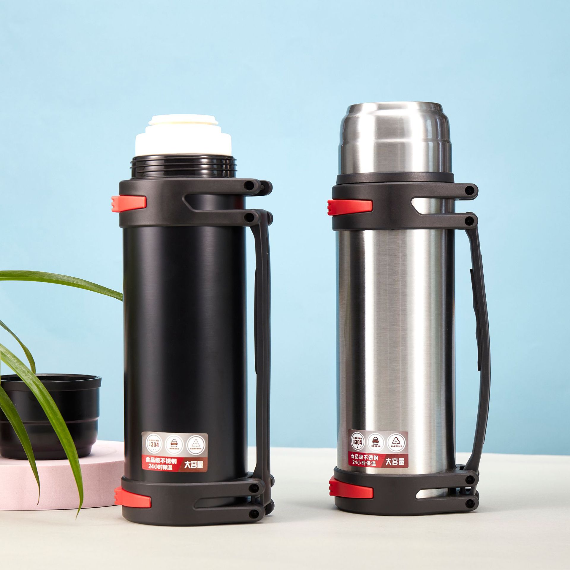 Портативный термос большой ёмкости 304 с вакуумной изоляцией, оптовая продажа с логотипом