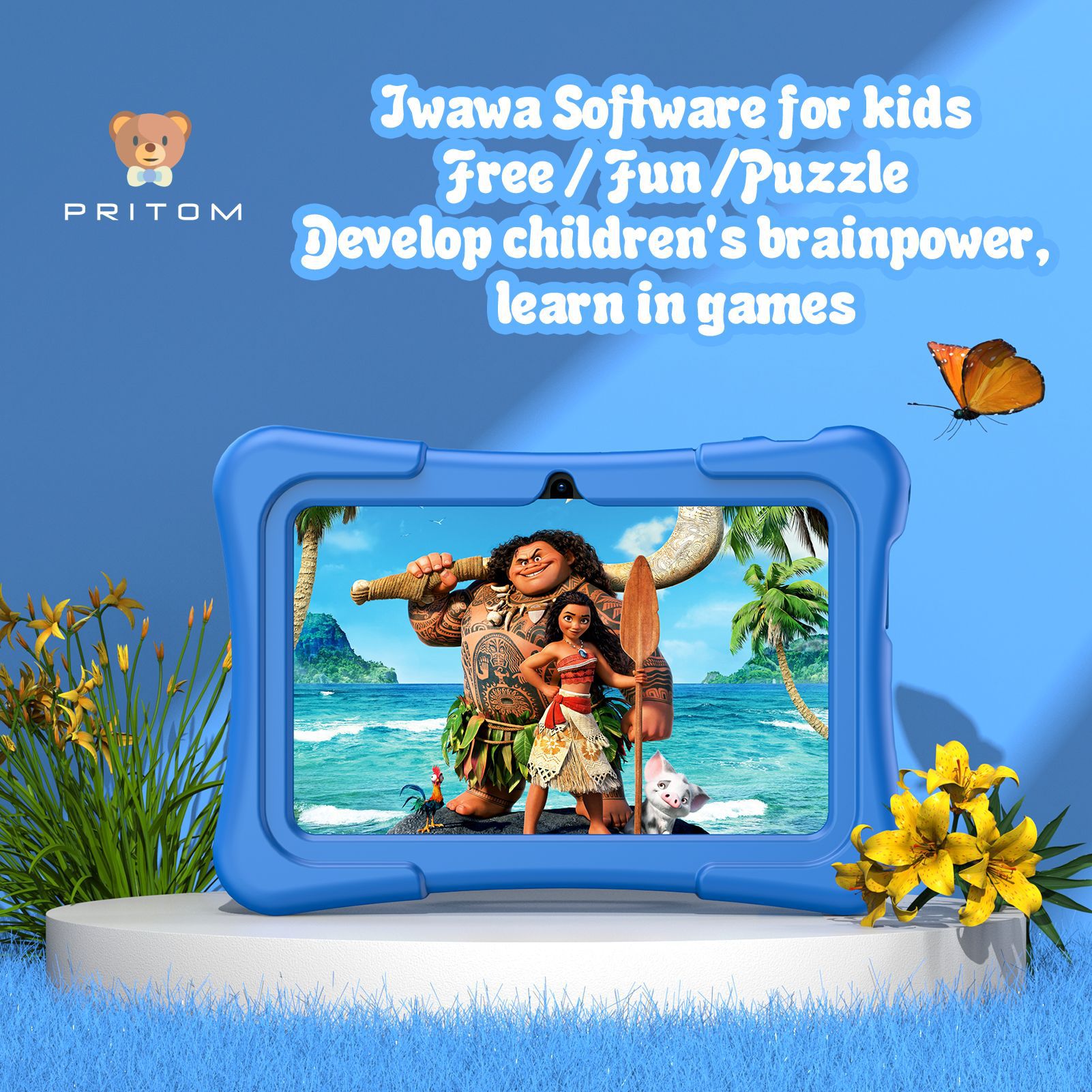 7 inch puzzle children's flat with protective silicone sleeve 360 degree rotating handle bracket for cross-border foreign trade