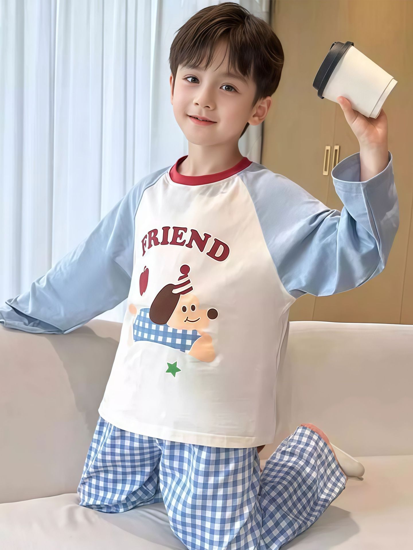 Children's Autumn Pajamas for Girls, Cartoon Thermal Tops and Pants, Trendy Home Wear for Girls, Long-Sleeve Underwear Set for Boys