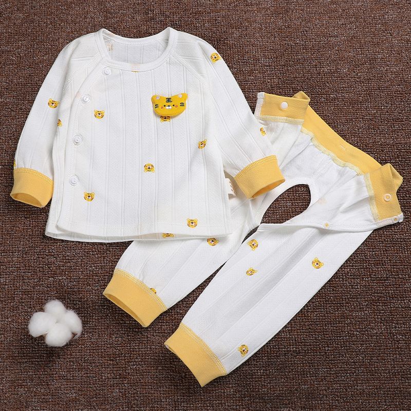 Newborn Baby Long-Sleeved Suit Pure Cotton Boneless Snap-Button Crotch Pants Spring & Fall Base Layer for 0-12 Months Baby
