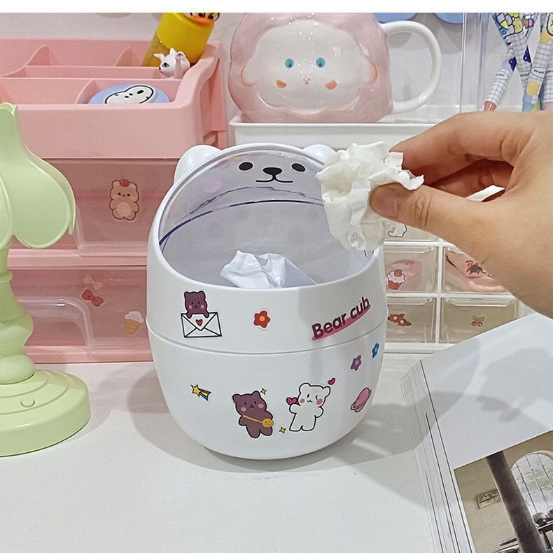 Мини корзина для бумаги для домашнего использования, столик для макияжа, складное настольное мусорное ведро, ведро для мелочей с крышкой для прикроватного столика