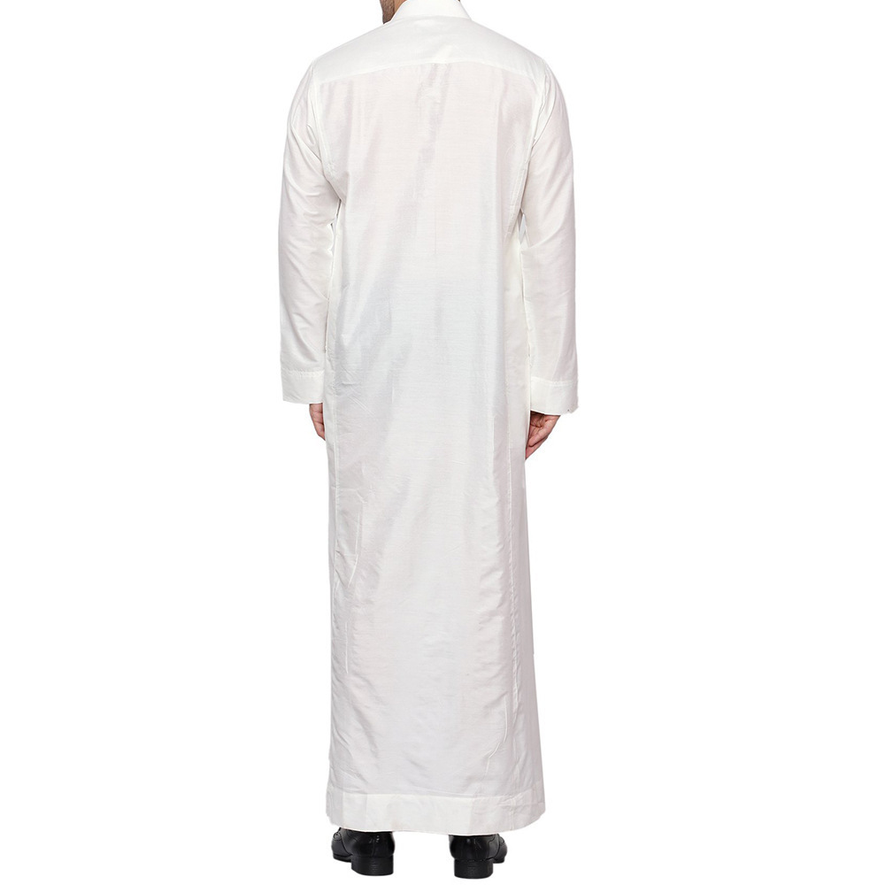 Cross-Border Polyester Men's Robe Qatar Stand-Up Collar Robe Pocket Design Arab Middle East Dubai Travel Clothing