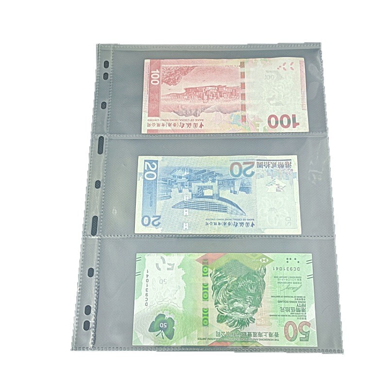 Customized 3-Line Stamp Banknote Storage Bag Transparent Pp Material 9-Hole Pp Bag Three Compartments