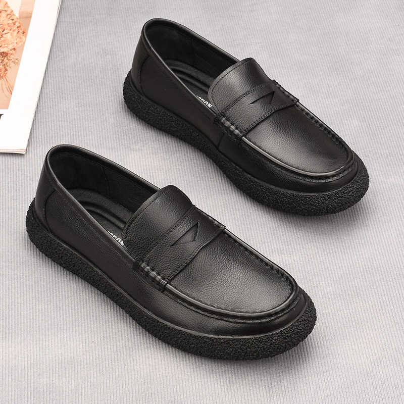 New Style Slip-on Men's Shoes Top Layer Cowhide Genuine Leather Men's Shoes Lightweight Breathable All-match Fashionable Doug Shoes Loafers