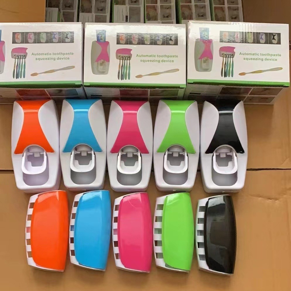 Automatic Color Toothpaste Squeezer Non-perforated Wall-mounted Toothbrush Storage Rack Creative Lazy Squeeze Toothpaste suit