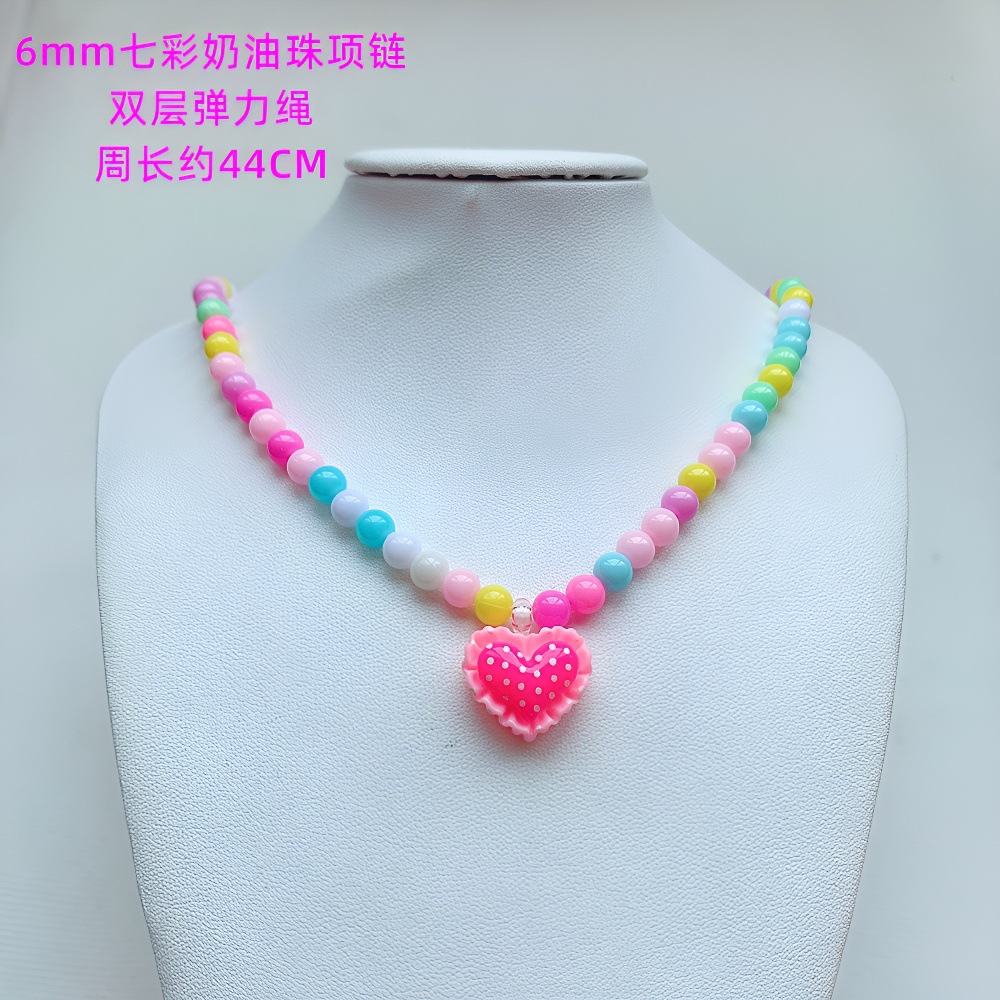 Cross-border cartoon children's cream bead necklace pendant jewelry handmade Korean girl jewelry fishtail mermaid necklace