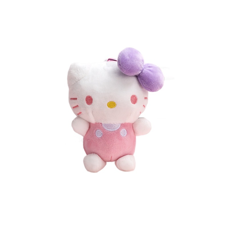 Popular Overalls Hello Kitty Backpack Charm Plush Doll Keychain Toy Best Friend Kt Cat Small Pendant