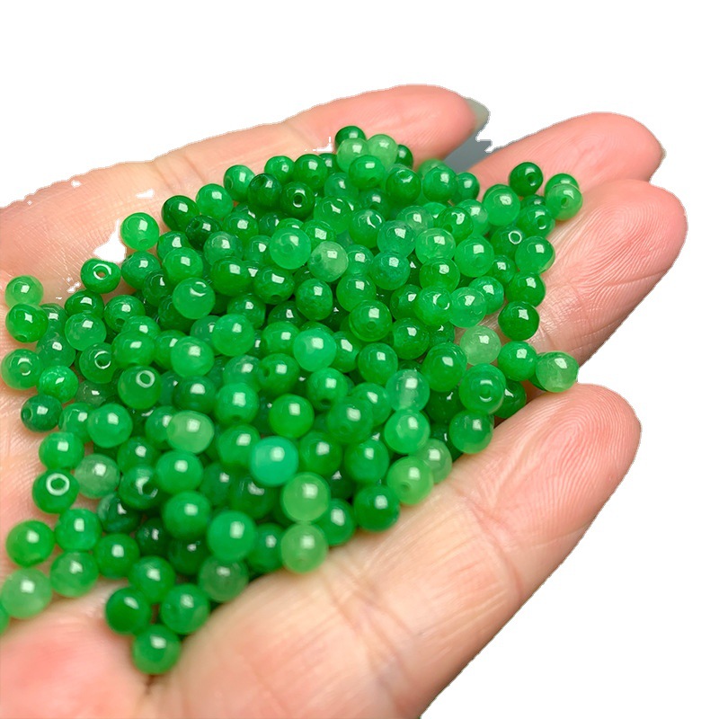 4mm Round Loose Beads of Dry Green Jade, Iron Dragon Jade Ornaments, Accessories for Bracelets and Necklaces, Jade Stone