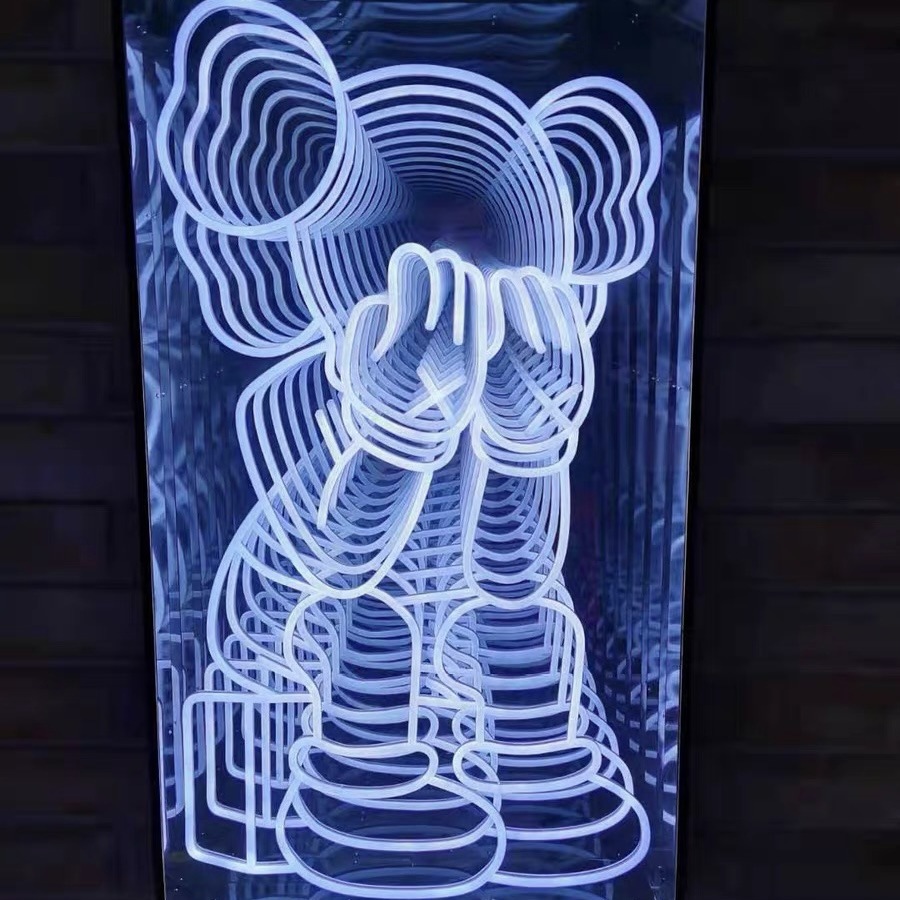 Holographic 3D Dancing Thousand-Layer Mirror Floor Tile Light Led Glowing Stage Light Abyss Mirror Magnetic Floor Light 3D Illusion