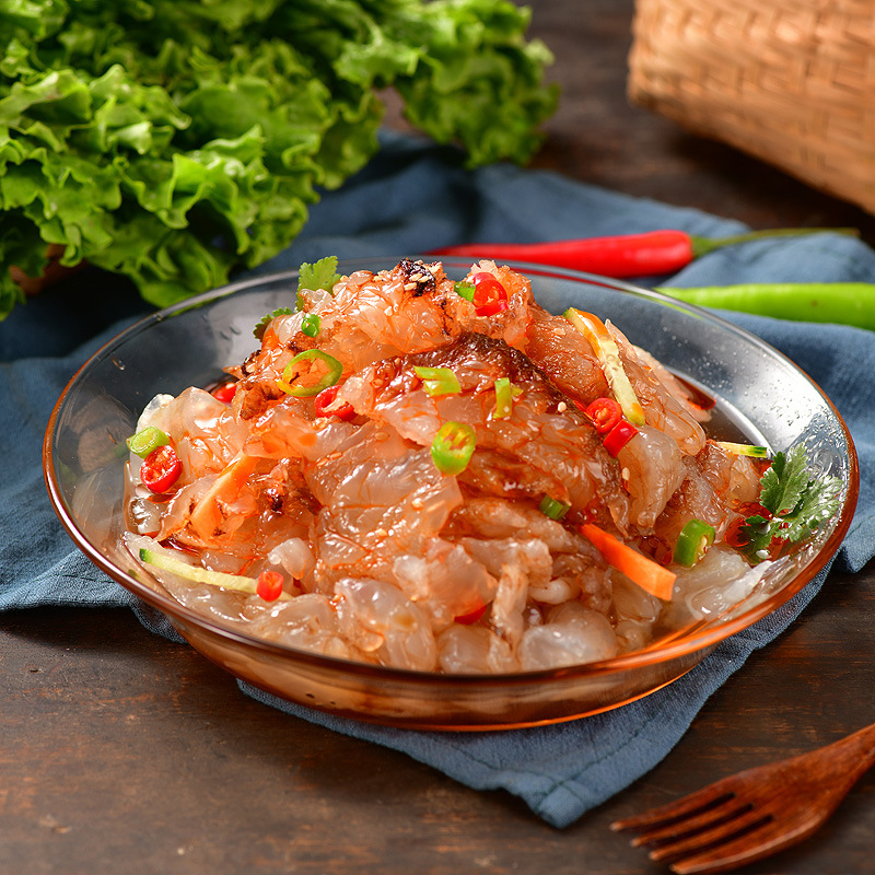 Cold Jellyfish Head 220g, Salt-Free Jellyfish Skin, Shredded Jellyfish, Ready-To-Eat Jellyfish Head with Seasoning as a Snack