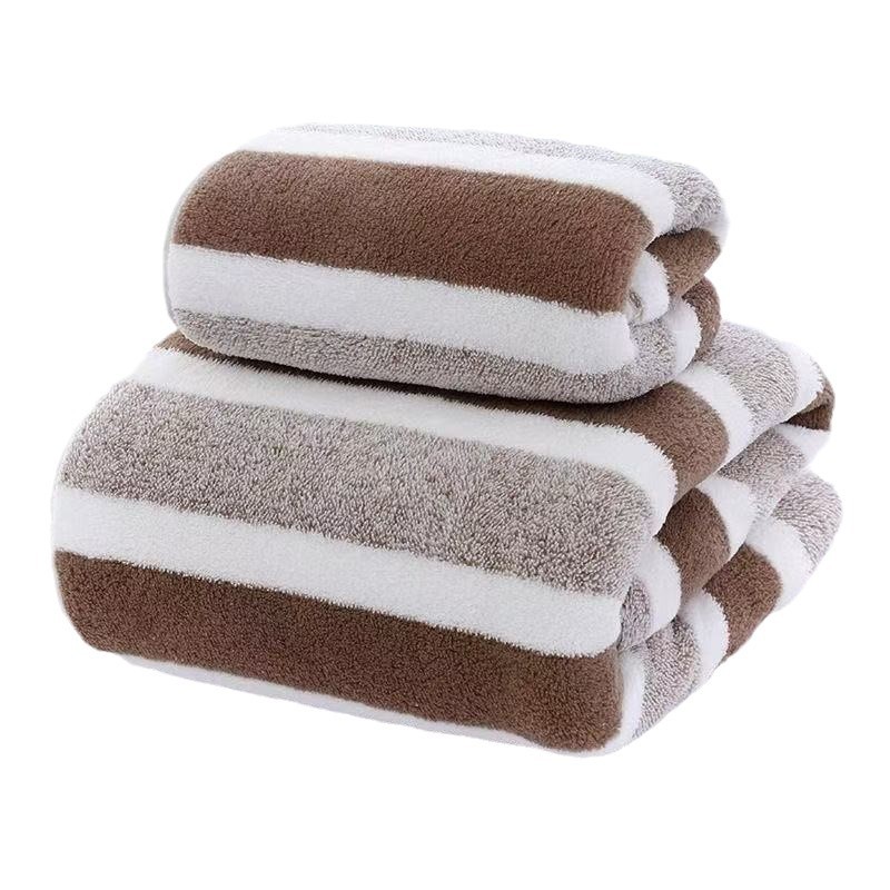 Wholesale warp knitted striped coral fleece bath towel 70*140 thick absorbent lint free gift wholesale household bath towel