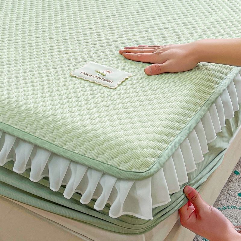 Lace Cool Bean Mat Rattan Mat Three-Piece Set Fitted Sheet Style Summer Thickened Ice Silk Mat Bed Cover Single Piece Non-Slip