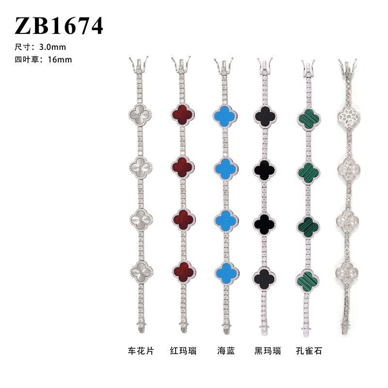 New S925 Silver Moissanite Bracelet European and American Hip-Hop 3mm Clover High-End Tennis Chain Jewelry