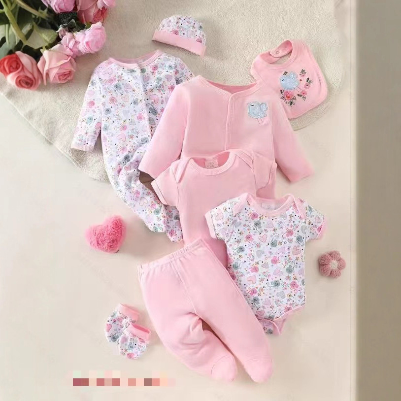 Детская одежда с коротким и длинным рукавом, набор пижам из восьми предметов, комбинезон, для новорожденных на весну и лето